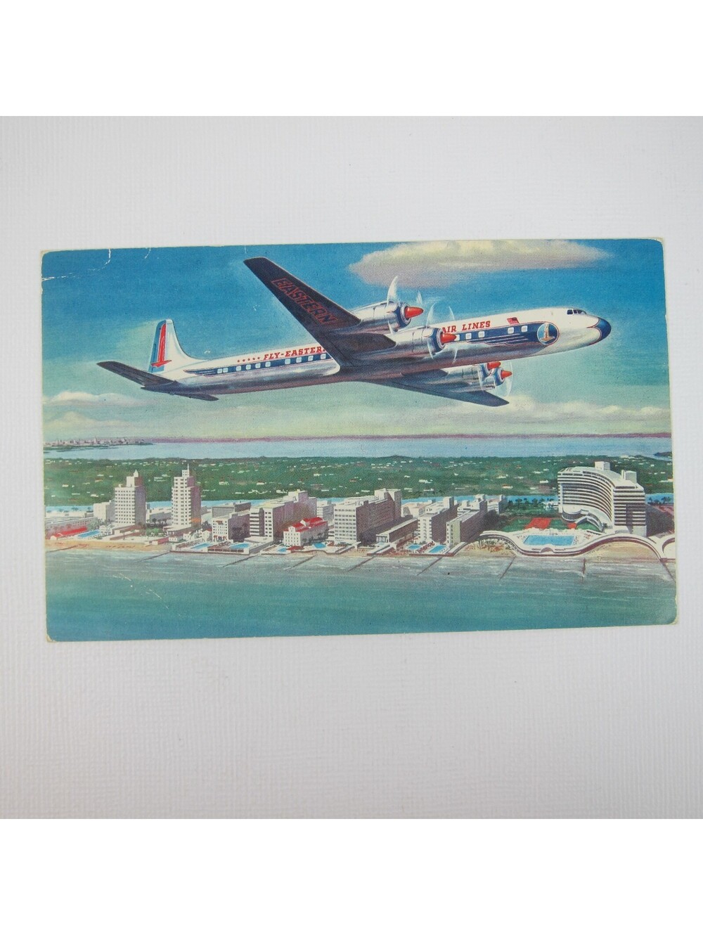 Postcard Eastern Air Lines Golden Falcon DC-7B Plane Vintage 1950s UNPOSTED